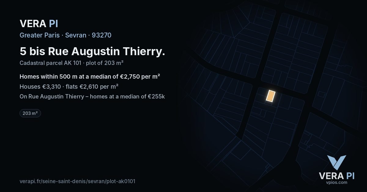 5 bis Rue Augustin Thierry, Sevran at night – the plot lit, the parcels around coloured by the prices near them
