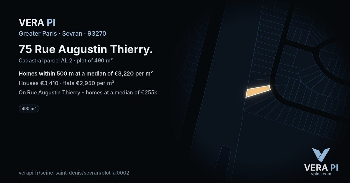 75 Rue Augustin Thierry, Sevran at night – the plot lit, the parcels around coloured by the prices near them