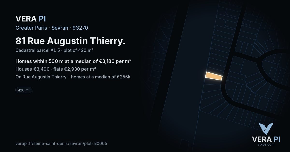 81 Rue Augustin Thierry, Sevran at night – the plot lit, the parcels around coloured by the prices near them