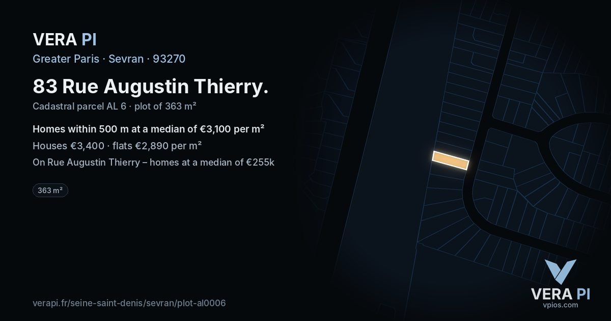 83 Rue Augustin Thierry, Sevran at night – the plot lit, the parcels around coloured by the prices near them