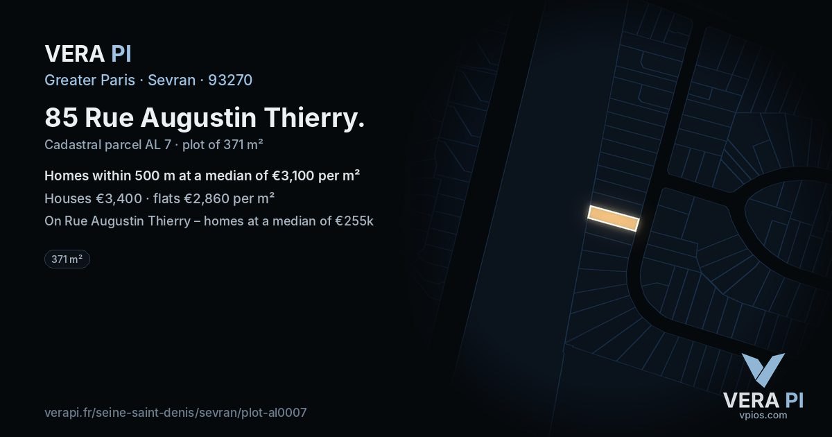 85 Rue Augustin Thierry, Sevran at night – the plot lit, the parcels around coloured by the prices near them
