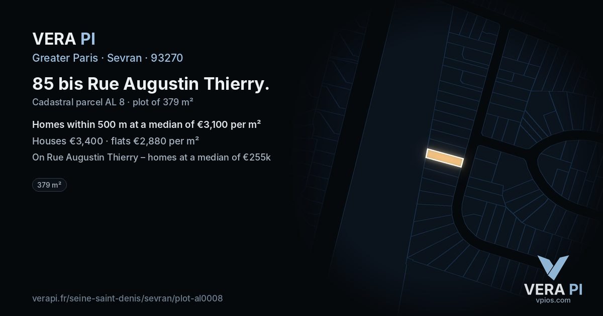 85 bis Rue Augustin Thierry, Sevran at night – the plot lit, the parcels around coloured by the prices near them