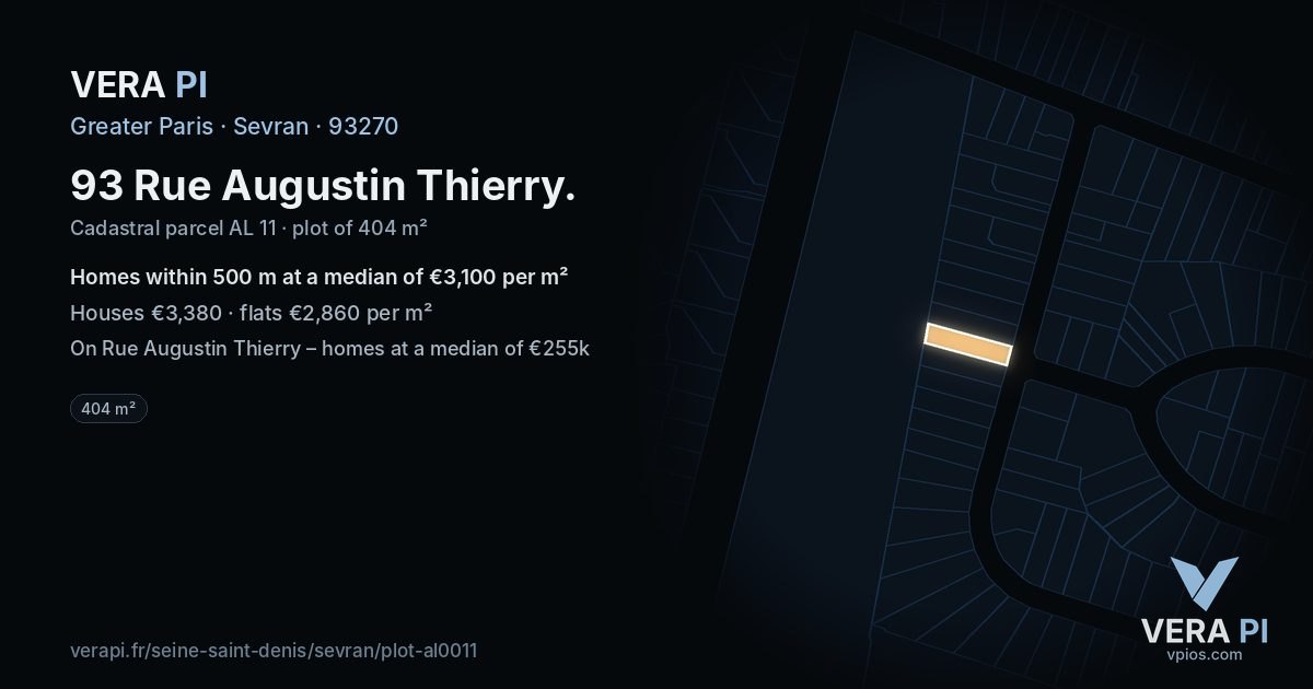 93 Rue Augustin Thierry, Sevran at night – the plot lit, the parcels around coloured by the prices near them