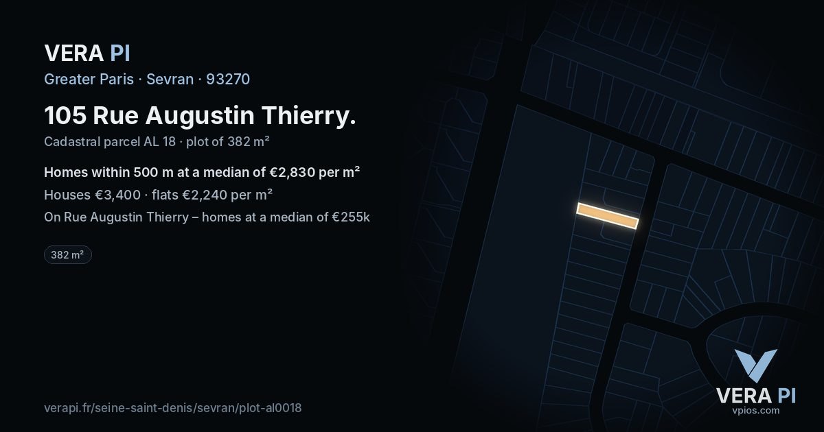 105 Rue Augustin Thierry, Sevran at night – the plot lit, the parcels around coloured by the prices near them