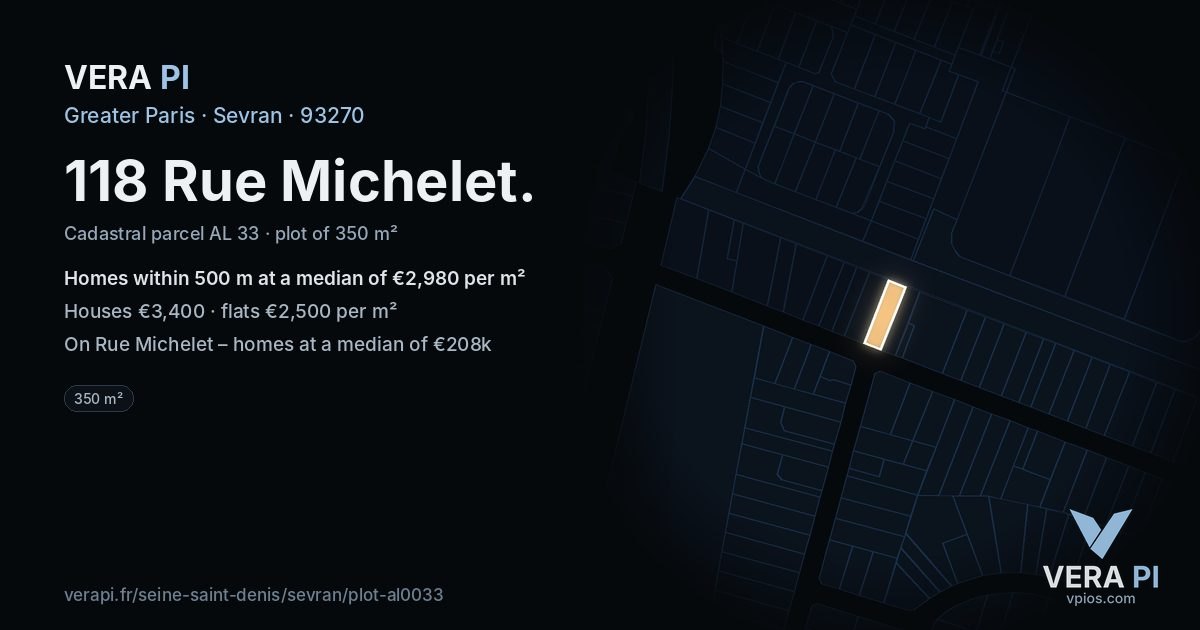 118 Rue Michelet, Sevran at night – the plot lit, the parcels around coloured by the prices near them