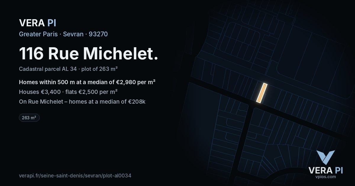116 Rue Michelet, Sevran at night – the plot lit, the parcels around coloured by the prices near them