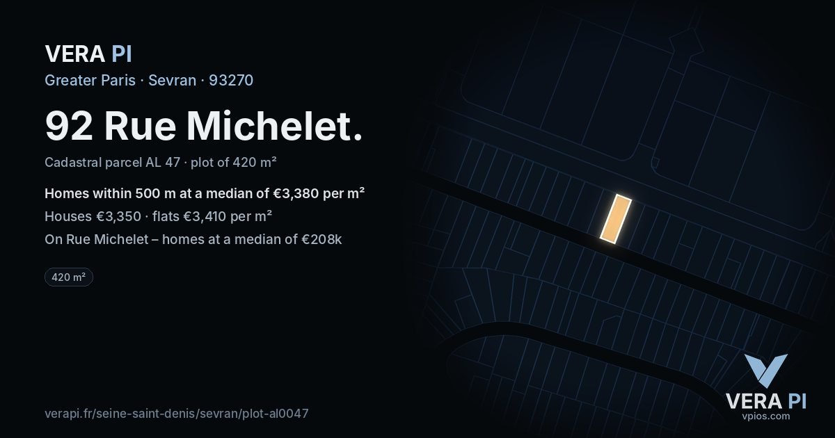 92 Rue Michelet, Sevran at night – the plot lit, the parcels around coloured by the prices near them