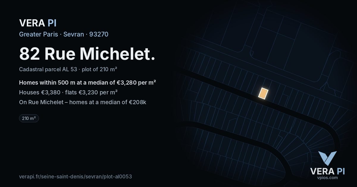 82 Rue Michelet, Sevran at night – the plot lit, the parcels around coloured by the prices near them