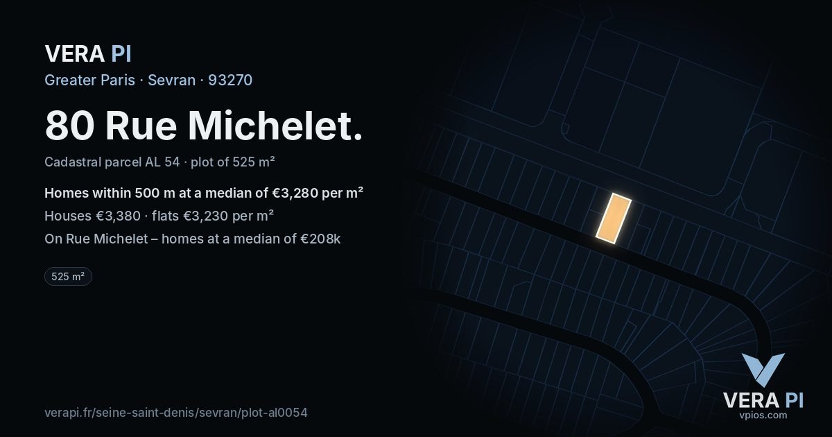 80 Rue Michelet, Sevran at night – the plot lit, the parcels around coloured by the prices near them