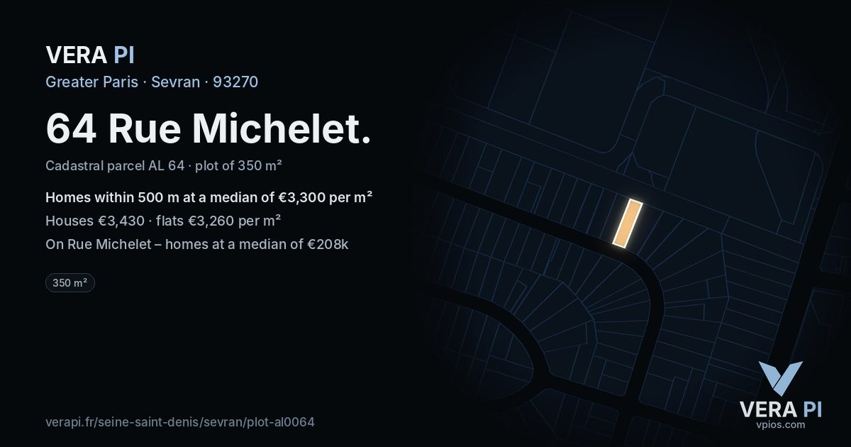 64 Rue Michelet, Sevran at night – the plot lit, the parcels around coloured by the prices near them