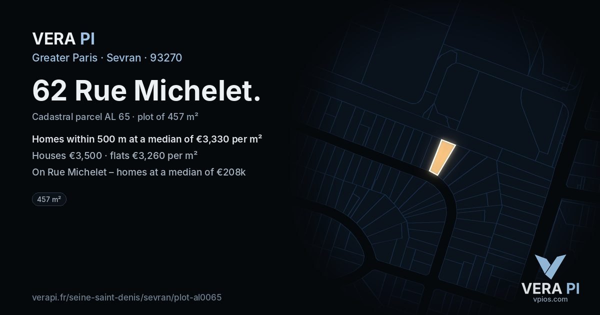 62 Rue Michelet, Sevran at night – the plot lit, the parcels around coloured by the prices near them