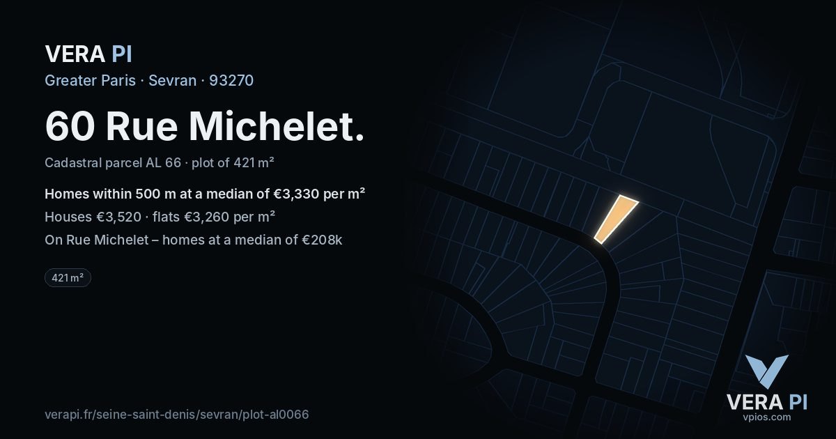 60 Rue Michelet, Sevran at night – the plot lit, the parcels around coloured by the prices near them