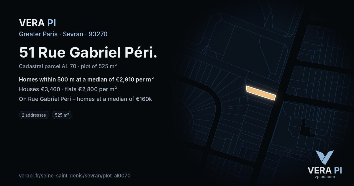 51 Rue Gabriel Péri, Sevran at night – the plot lit, the parcels around coloured by the prices near them