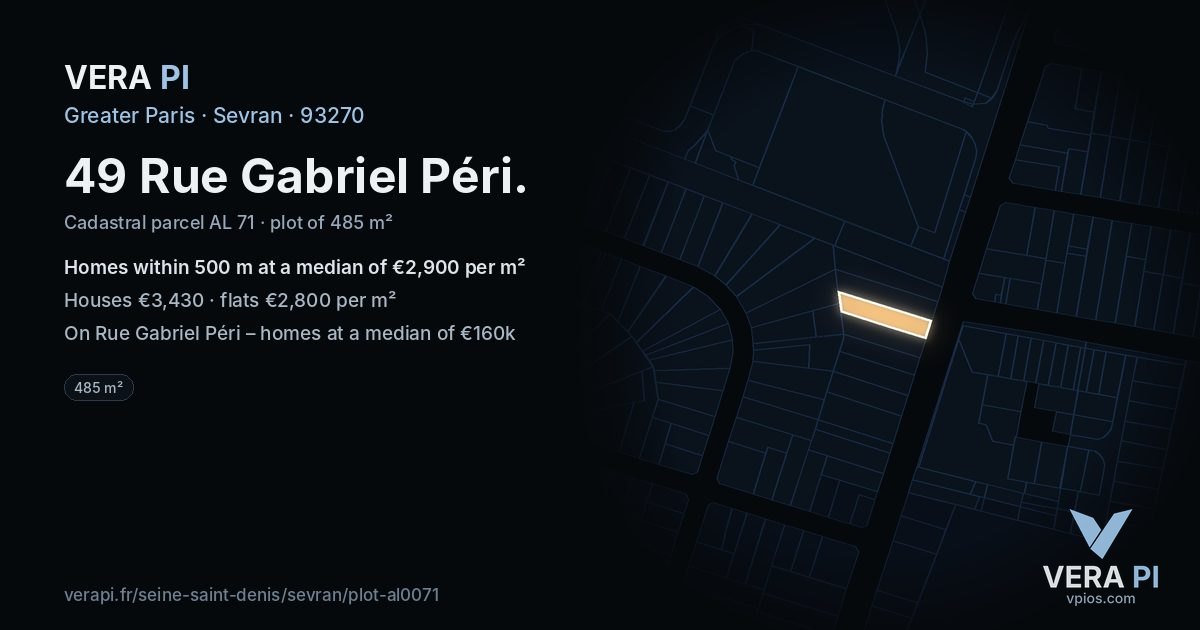 49 Rue Gabriel Péri, Sevran at night – the plot lit, the parcels around coloured by the prices near them