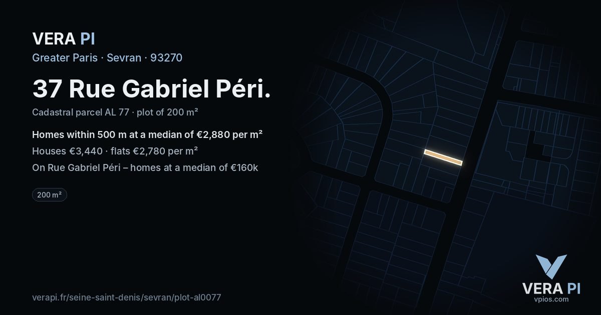 37 Rue Gabriel Péri, Sevran at night – the plot lit, the parcels around coloured by the prices near them