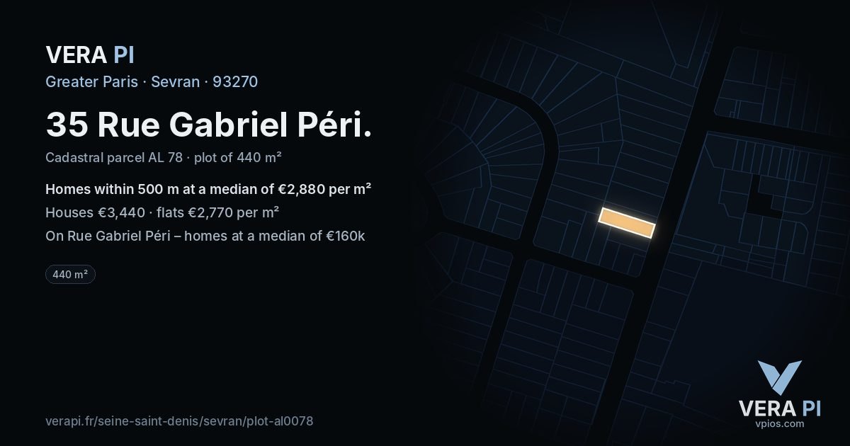 35 Rue Gabriel Péri, Sevran at night – the plot lit, the parcels around coloured by the prices near them