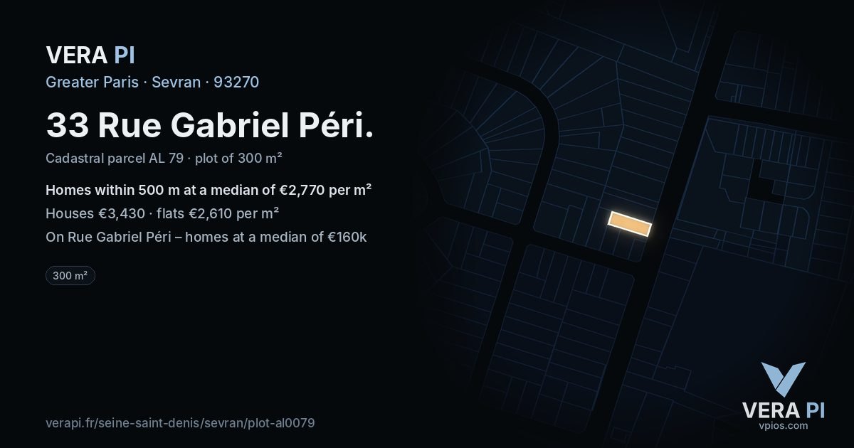 33 Rue Gabriel Péri, Sevran at night – the plot lit, the parcels around coloured by the prices near them