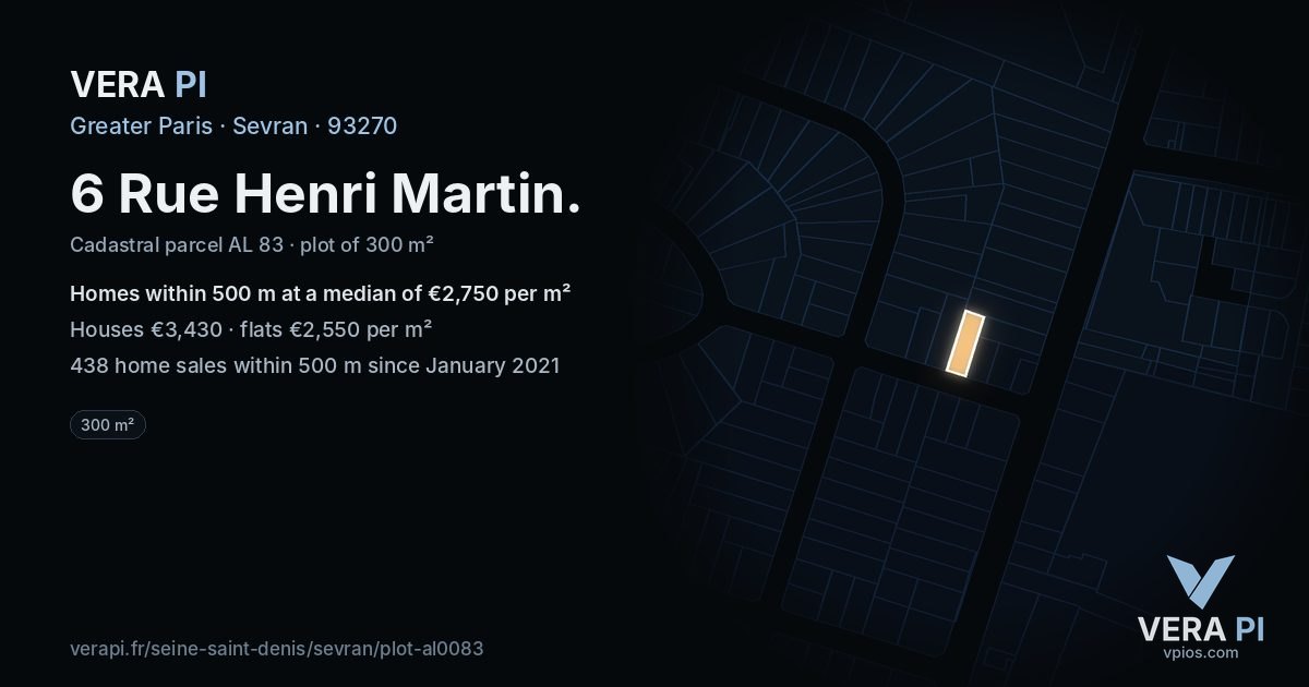 6 Rue Henri Martin, Sevran at night – the plot lit, the parcels around coloured by the prices near them