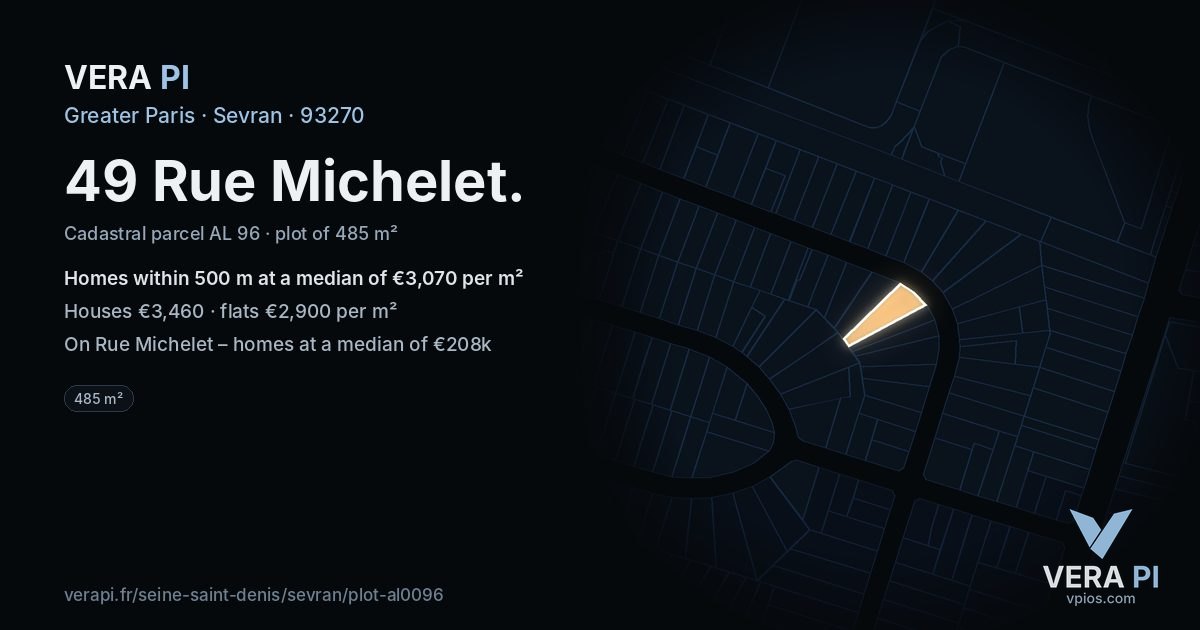 49 Rue Michelet, Sevran at night – the plot lit, the parcels around coloured by the prices near them