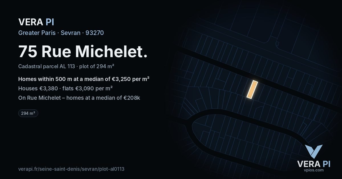 75 Rue Michelet, Sevran at night – the plot lit, the parcels around coloured by the prices near them