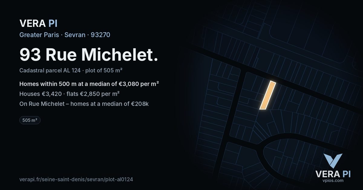 93 Rue Michelet, Sevran at night – the plot lit, the parcels around coloured by the prices near them