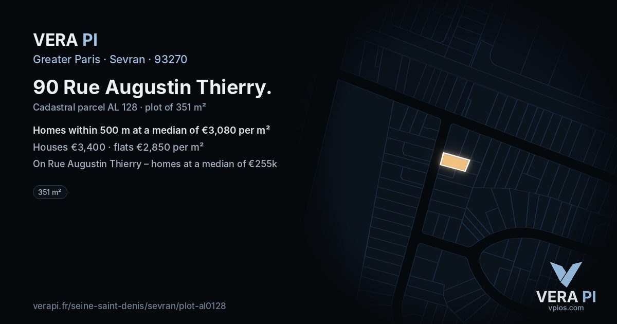 90 Rue Augustin Thierry, Sevran at night – the plot lit, the parcels around coloured by the prices near them
