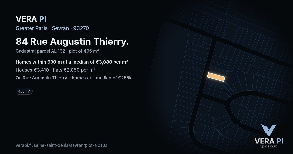 84 Rue Augustin Thierry, Sevran at night – the plot lit, the parcels around coloured by the prices near them