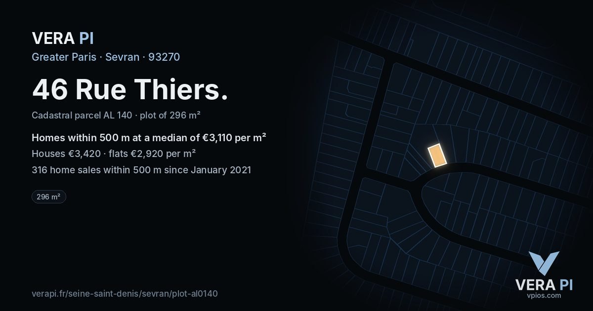 46 Rue Thiers, Sevran at night – the plot lit, the parcels around coloured by the prices near them