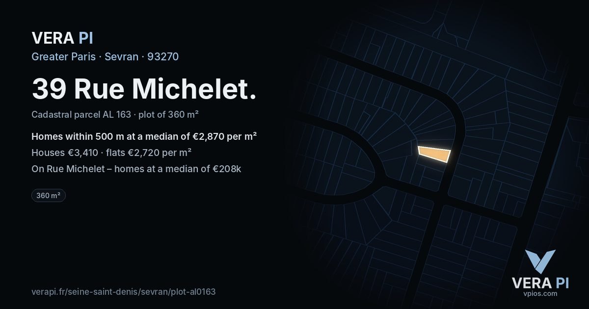 39 Rue Michelet, Sevran at night – the plot lit, the parcels around coloured by the prices near them
