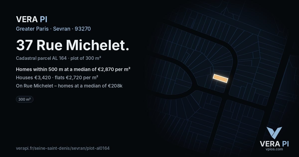 37 Rue Michelet, Sevran at night – the plot lit, the parcels around coloured by the prices near them