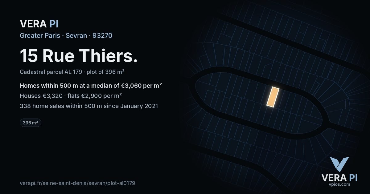 15 Rue Thiers, Sevran at night – the plot lit, the parcels around coloured by the prices near them