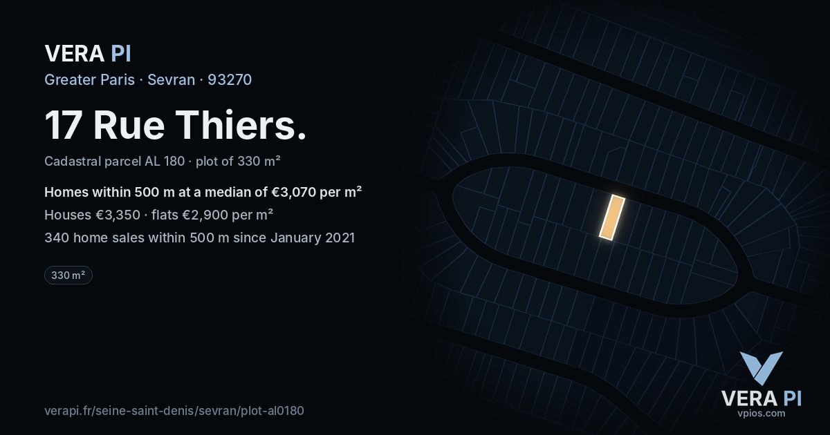 17 Rue Thiers, Sevran at night – the plot lit, the parcels around coloured by the prices near them