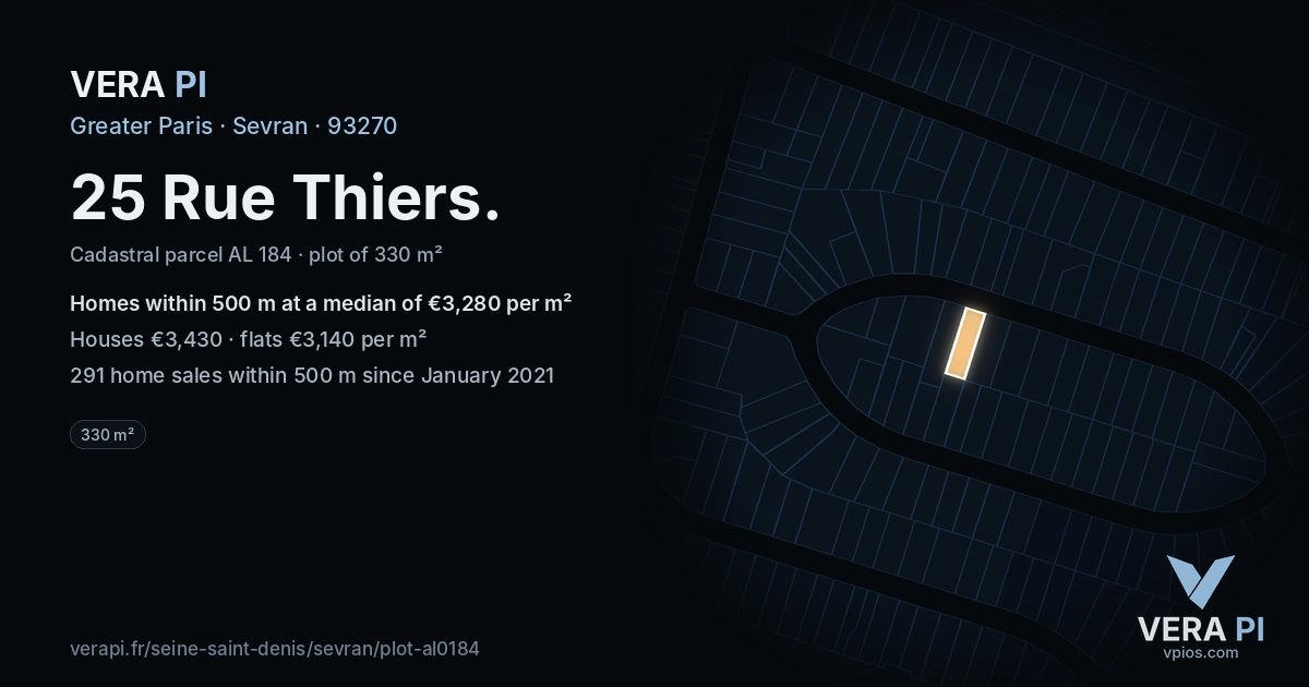 25 Rue Thiers, Sevran at night – the plot lit, the parcels around coloured by the prices near them