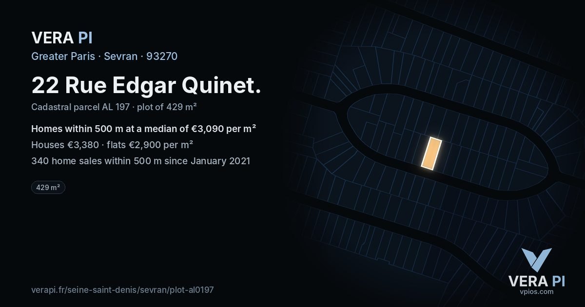 22 Rue Edgar Quinet, Sevran at night – the plot lit, the parcels around coloured by the prices near them
