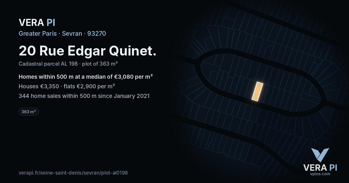 20 Rue Edgar Quinet, Sevran at night – the plot lit, the parcels around coloured by the prices near them