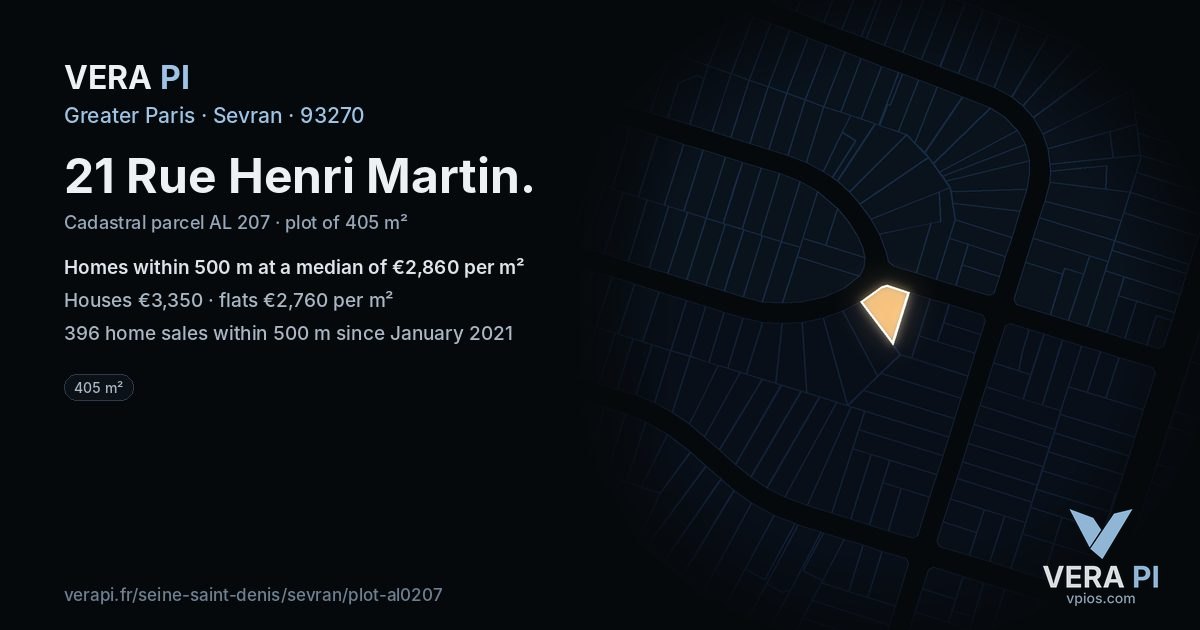 21 Rue Henri Martin, Sevran at night – the plot lit, the parcels around coloured by the prices near them