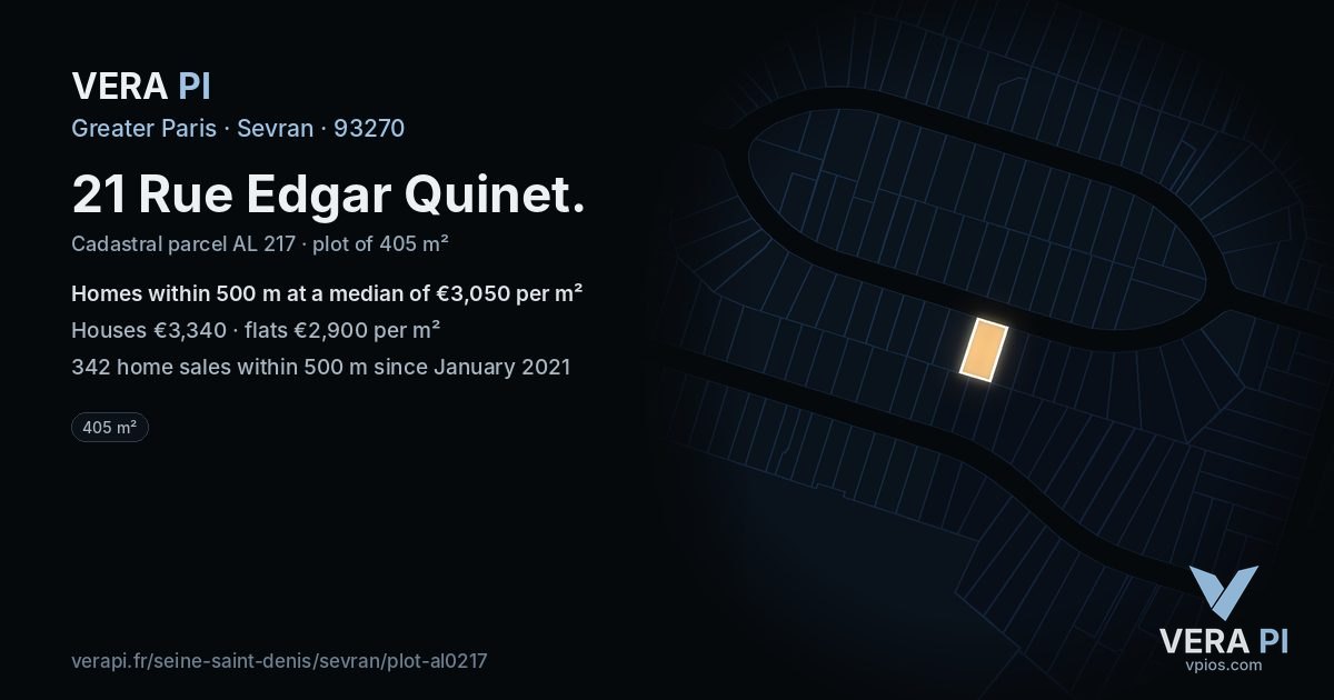21 Rue Edgar Quinet, Sevran at night – the plot lit, the parcels around coloured by the prices near them