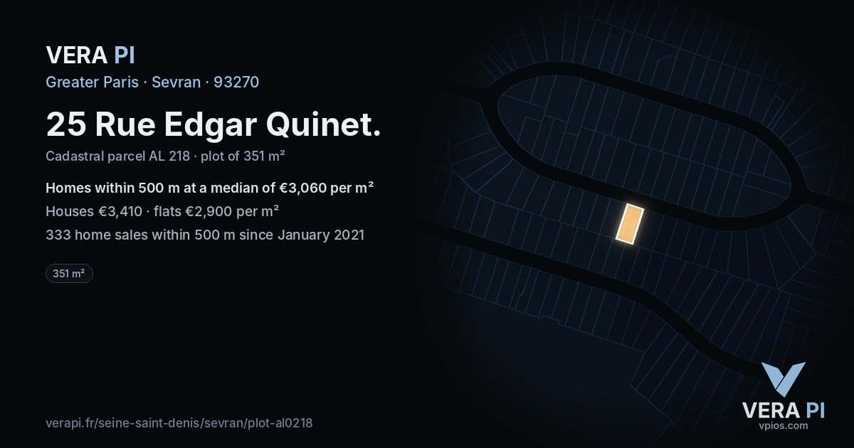 25 Rue Edgar Quinet, Sevran at night – the plot lit, the parcels around coloured by the prices near them