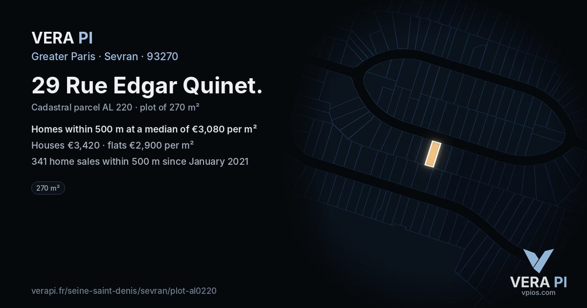 29 Rue Edgar Quinet, Sevran at night – the plot lit, the parcels around coloured by the prices near them