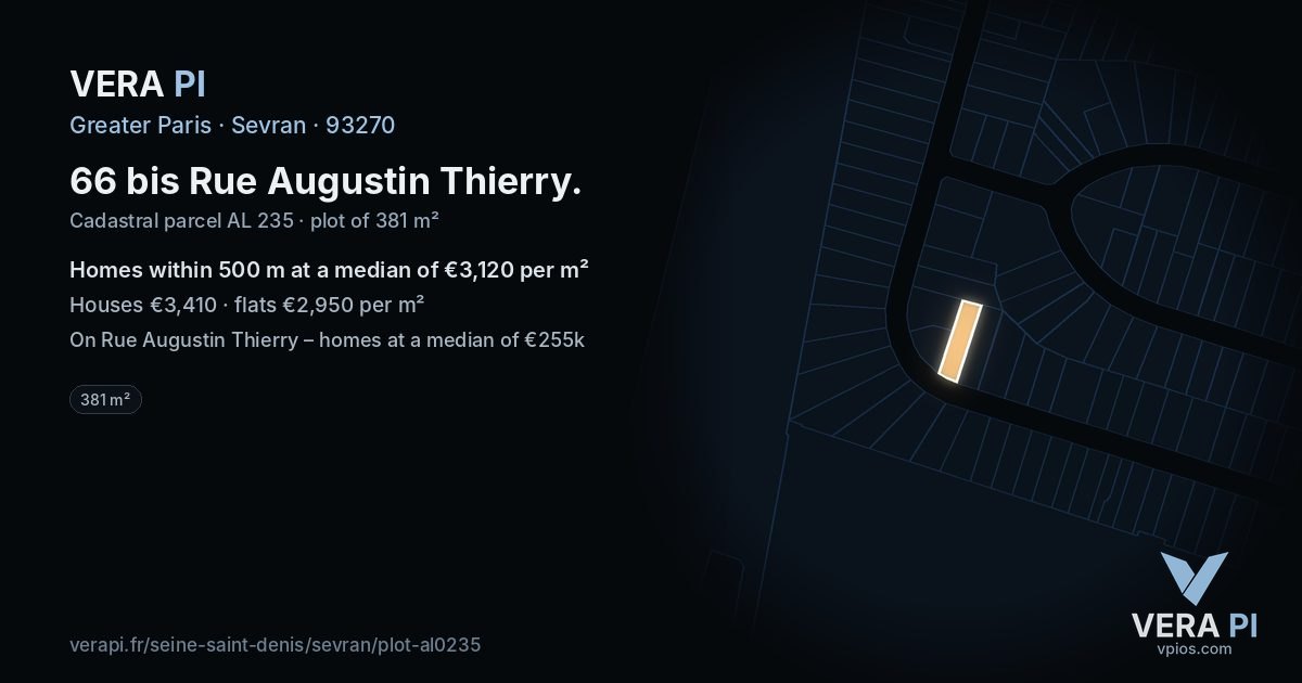 66 bis Rue Augustin Thierry, Sevran at night – the plot lit, the parcels around coloured by the prices near them