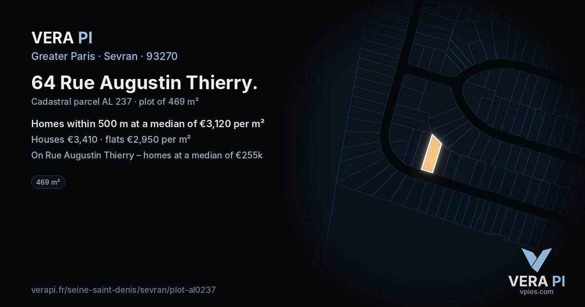 64 Rue Augustin Thierry, Sevran at night – the plot lit, the parcels around coloured by the prices near them