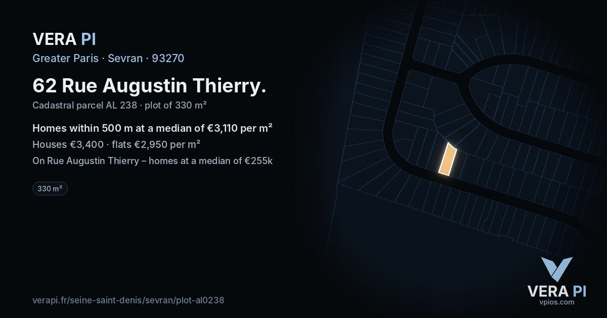 62 Rue Augustin Thierry, Sevran at night – the plot lit, the parcels around coloured by the prices near them