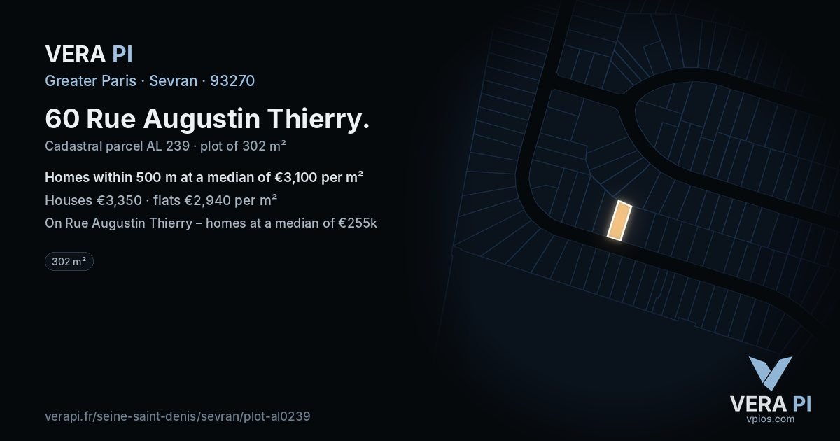 60 Rue Augustin Thierry, Sevran at night – the plot lit, the parcels around coloured by the prices near them