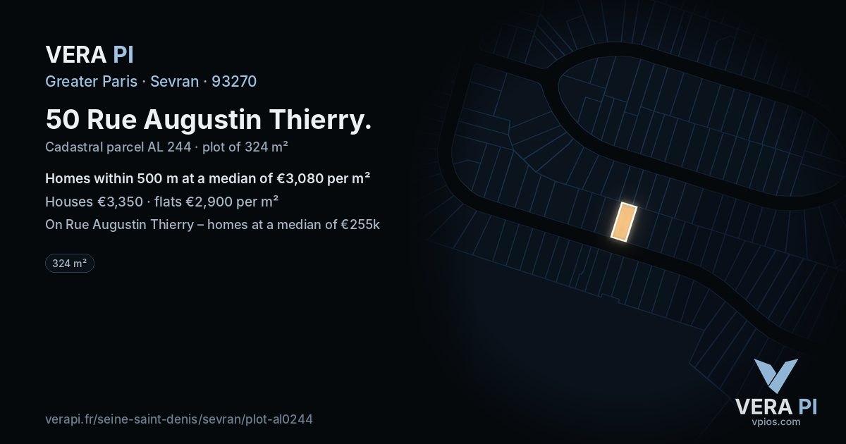 50 Rue Augustin Thierry, Sevran at night – the plot lit, the parcels around coloured by the prices near them