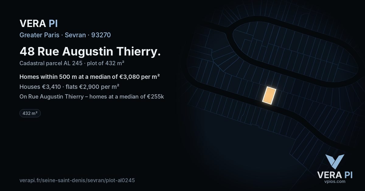 48 Rue Augustin Thierry, Sevran at night – the plot lit, the parcels around coloured by the prices near them