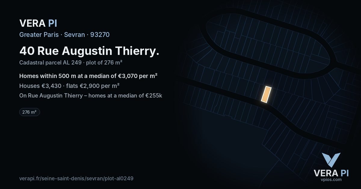 40 Rue Augustin Thierry, Sevran at night – the plot lit, the parcels around coloured by the prices near them