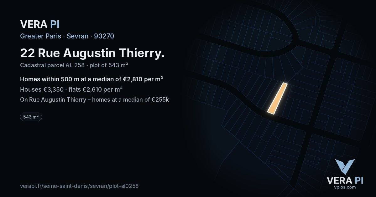 22 Rue Augustin Thierry, Sevran at night – the plot lit, the parcels around coloured by the prices near them