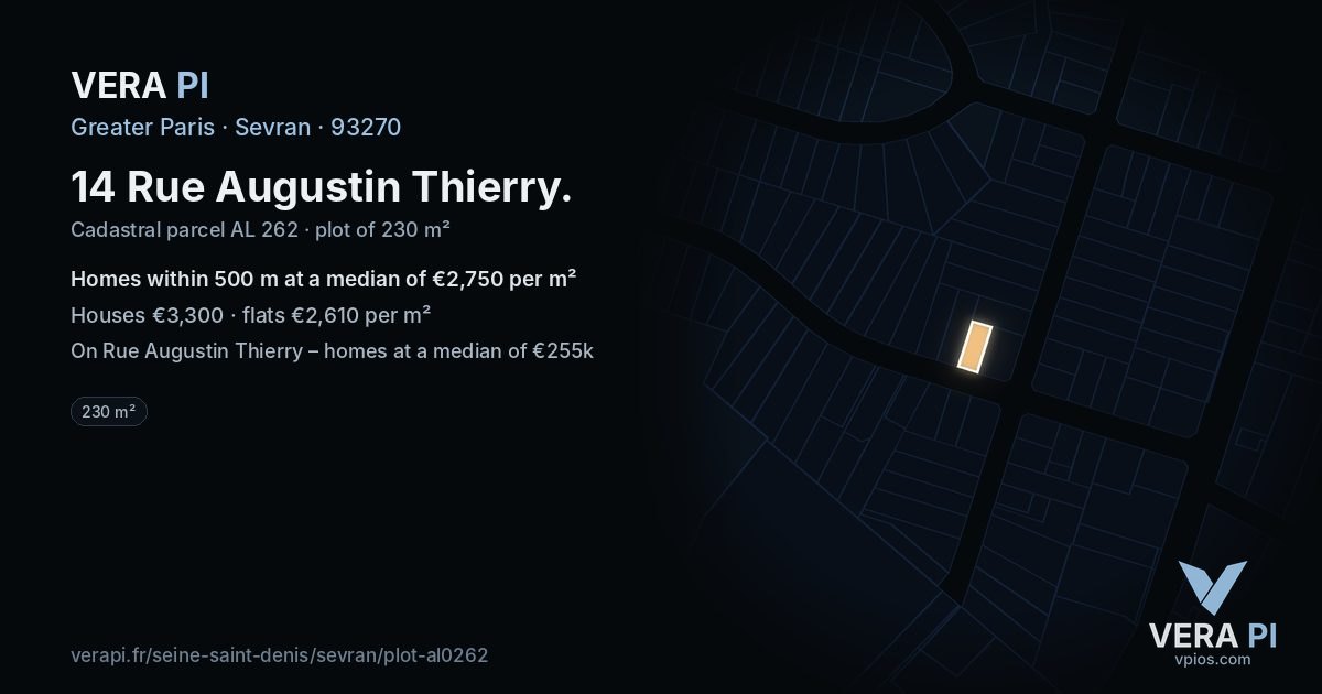 14 Rue Augustin Thierry, Sevran at night – the plot lit, the parcels around coloured by the prices near them