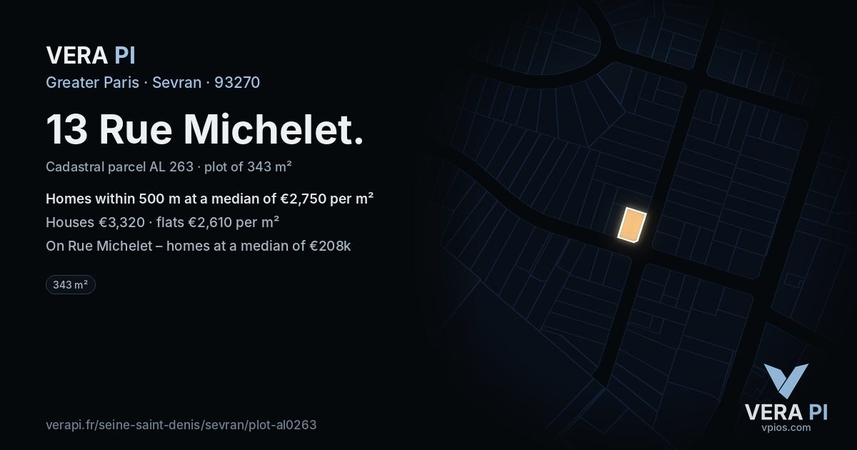 13 Rue Michelet, Sevran at night – the plot lit, the parcels around coloured by the prices near them