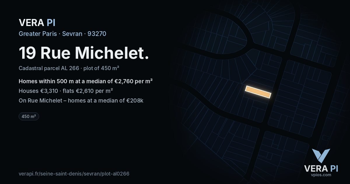 19 Rue Michelet, Sevran at night – the plot lit, the parcels around coloured by the prices near them